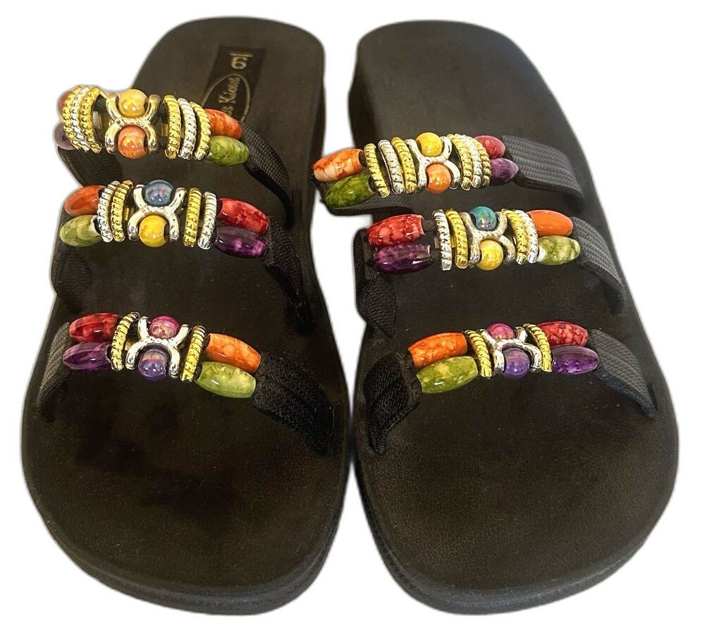 Kristen’s Kloset Beaded Woman’s Flip Flop Multicolored Sandals Shoes Size 9